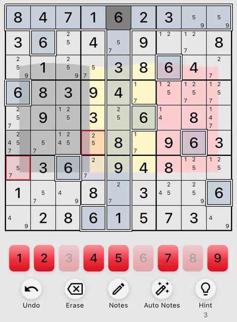 The Belgium theme in light mode: a Sudoku board, the number buttons and the Undo, Erase, Notes, Auto Notes and Hint buttons.