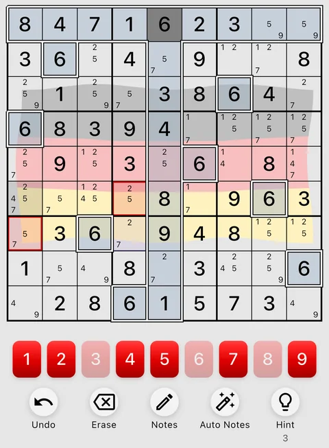 The Germany theme in light mode: a Sudoku board, the number buttons and the Undo, Erase, Notes, Auto Notes and Hint buttons.