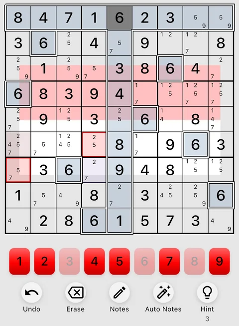 The Indonesia theme in light mode: a Sudoku board, the number buttons and the Undo, Erase, Notes, Auto Notes and Hint buttons.